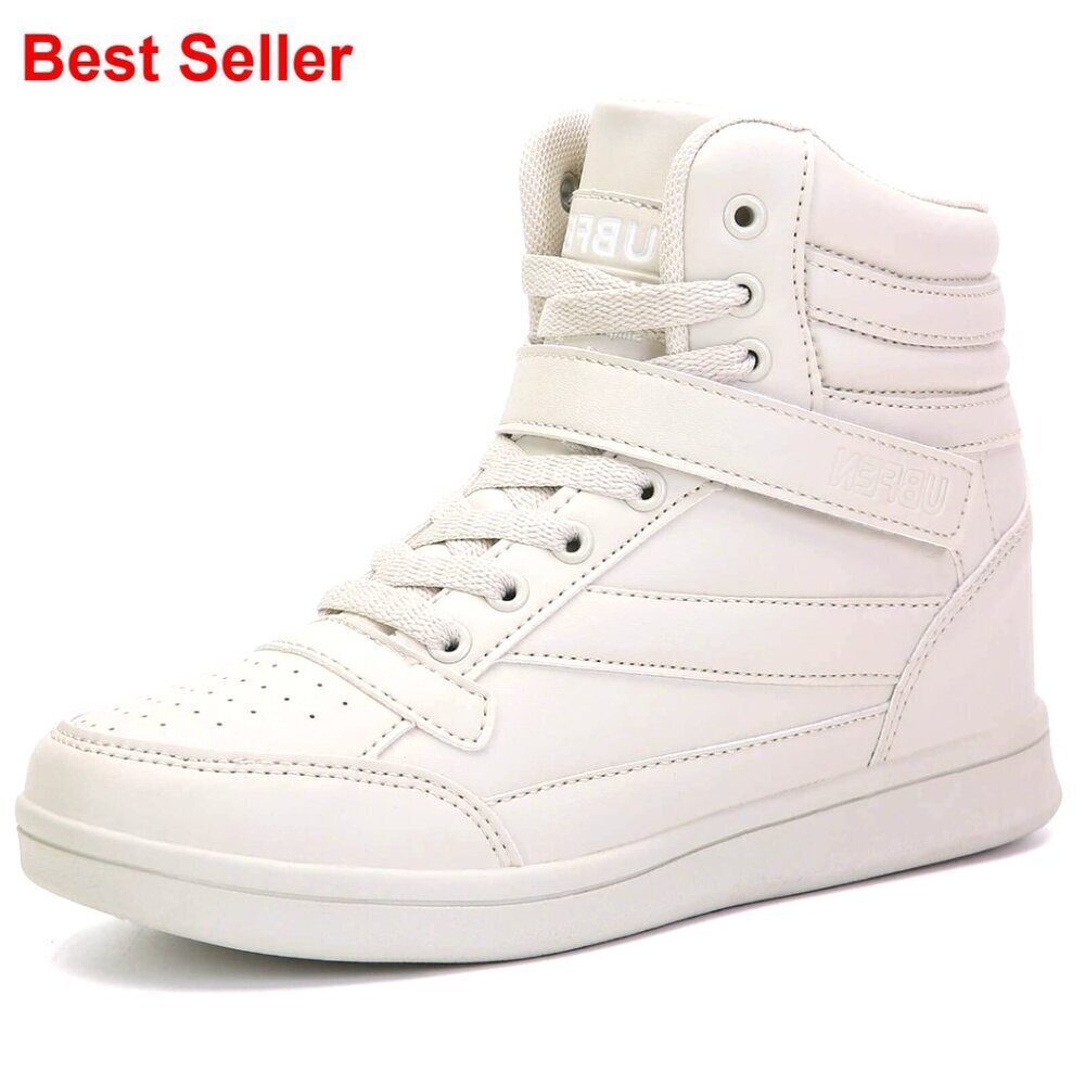 High Top Sneakers with Hidden Wedge Heel Ankle Support 2 Inch Height Increase